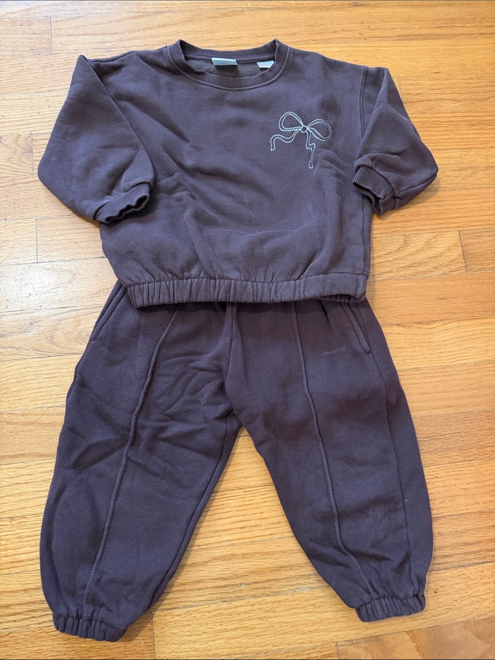 ZARA GIRLS 2T Kids Brown Sweatpants Set with Bow Detail